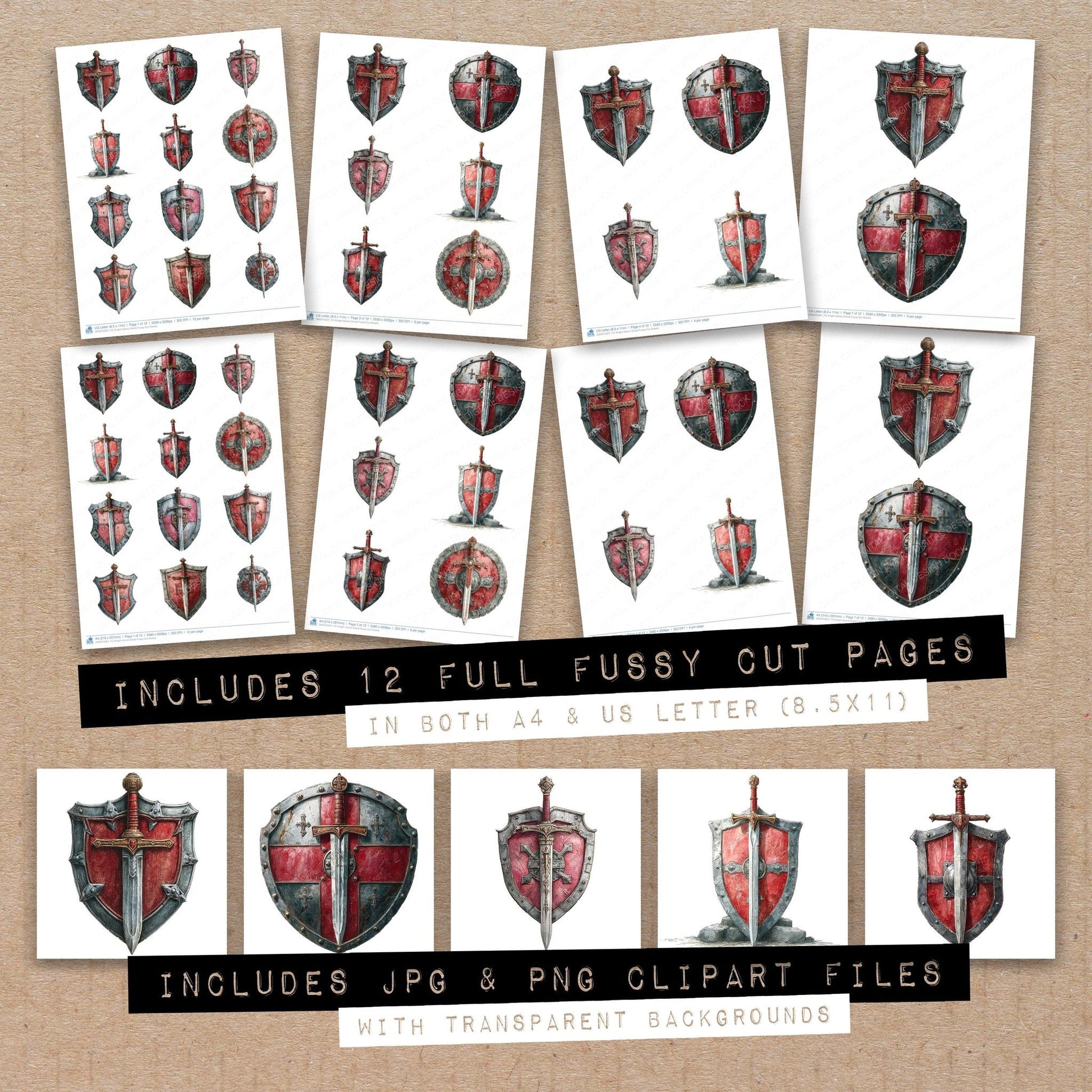 DDD010307_FC Knight Sword Shield Fussy Cut Sheets