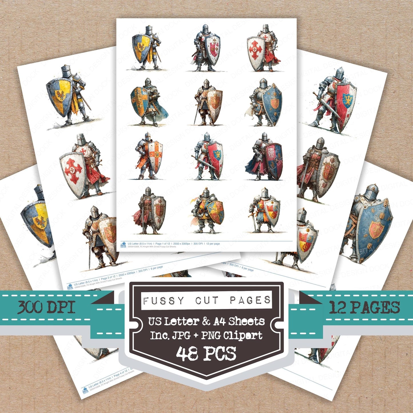 DDD010308_FC Knight With Shield Fussy Cut Sheets