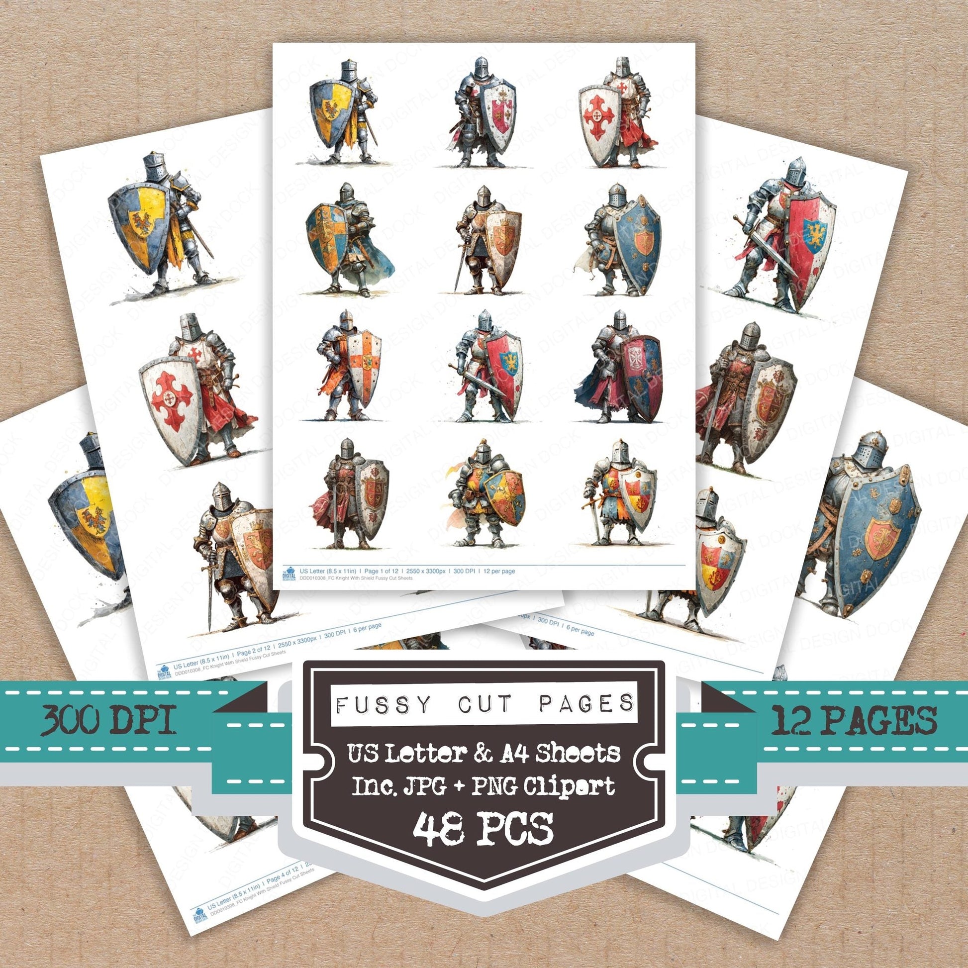 DDD010308_FC Knight With Shield Fussy Cut Sheets