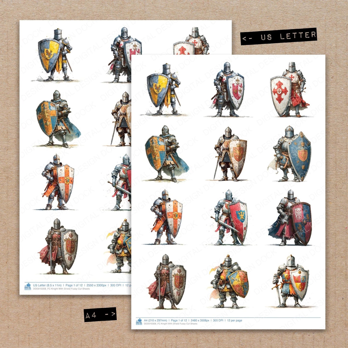 DDD010308_FC Knight With Shield Fussy Cut Sheets