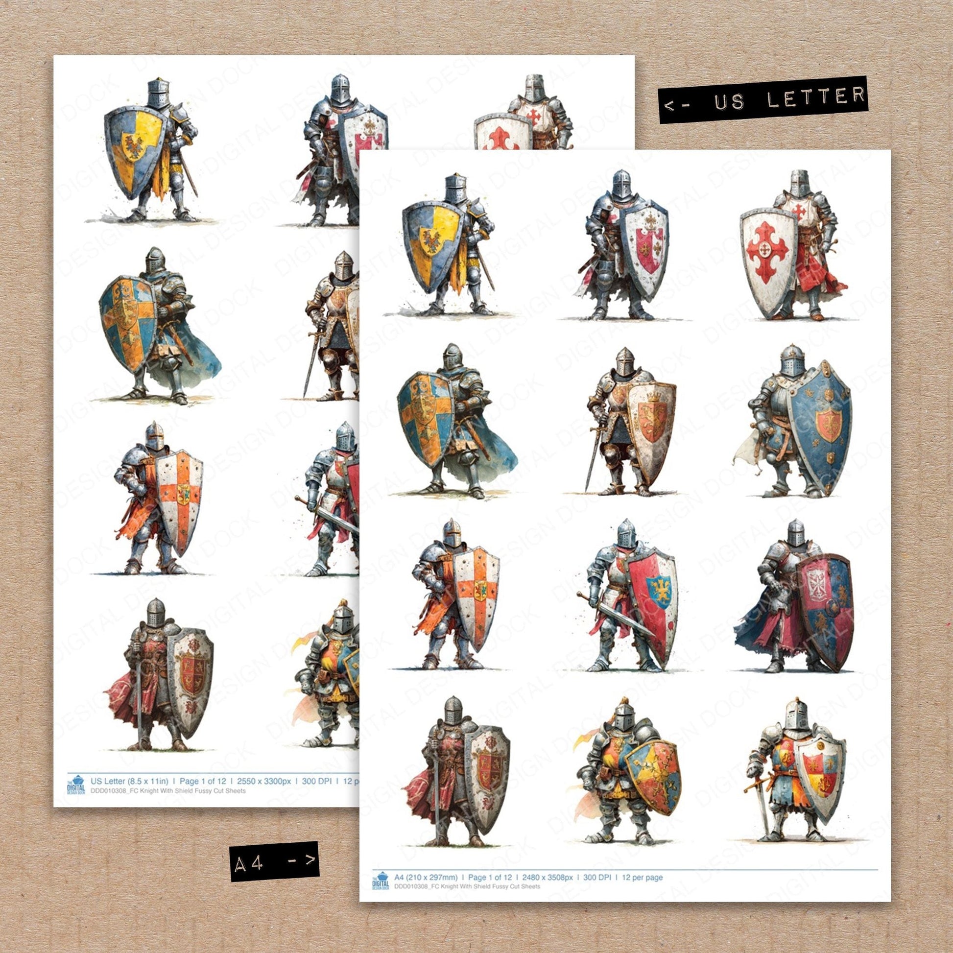 DDD010308_FC Knight With Shield Fussy Cut Sheets