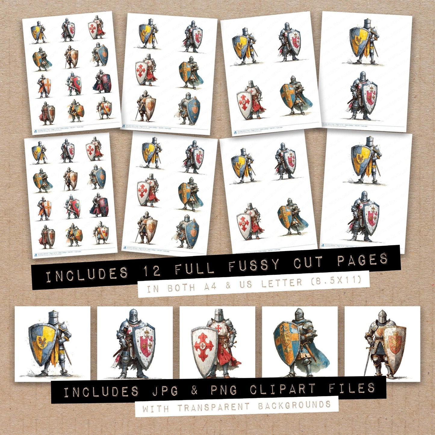 DDD010308_FC Knight With Shield Fussy Cut Sheets