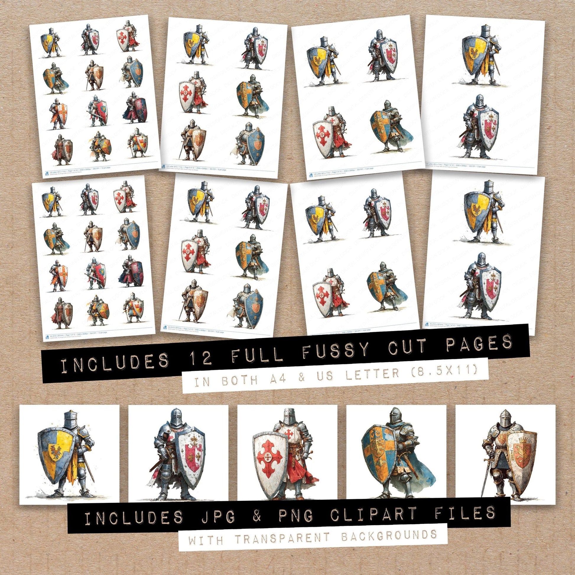 DDD010308_FC Knight With Shield Fussy Cut Sheets