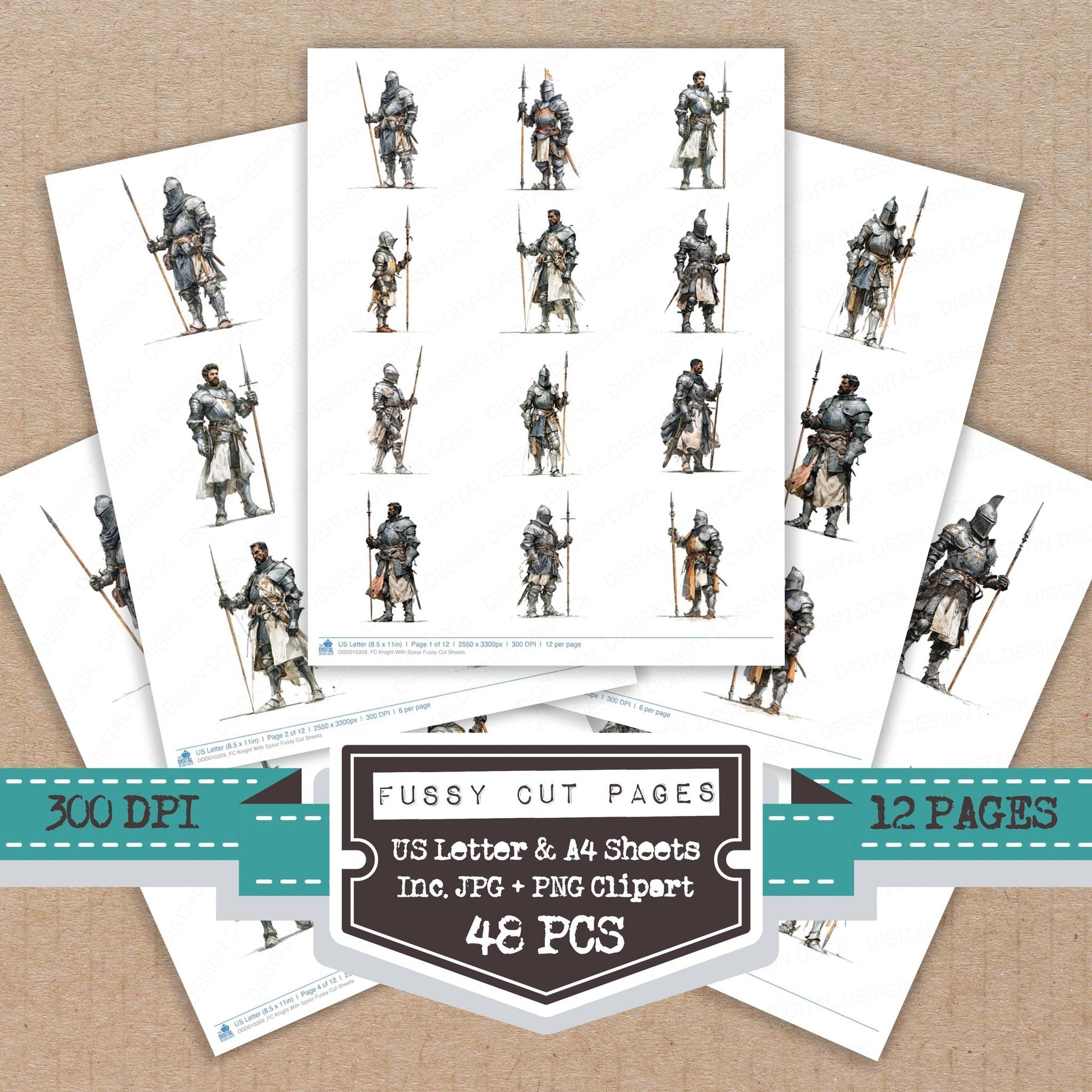 DDD010309_FC Knight With Spear Fussy Cut Sheets