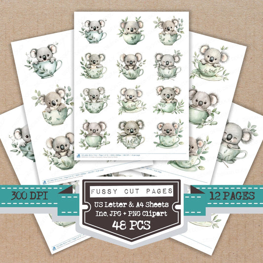 DDD010312_FC Koala in Eucalyptus Teacup Fussy Cut Sheets