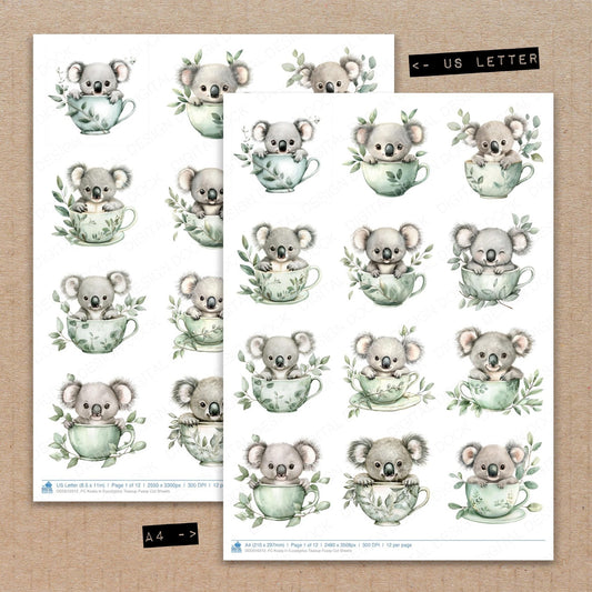 DDD010312_FC Koala in Eucalyptus Teacup Fussy Cut Sheets
