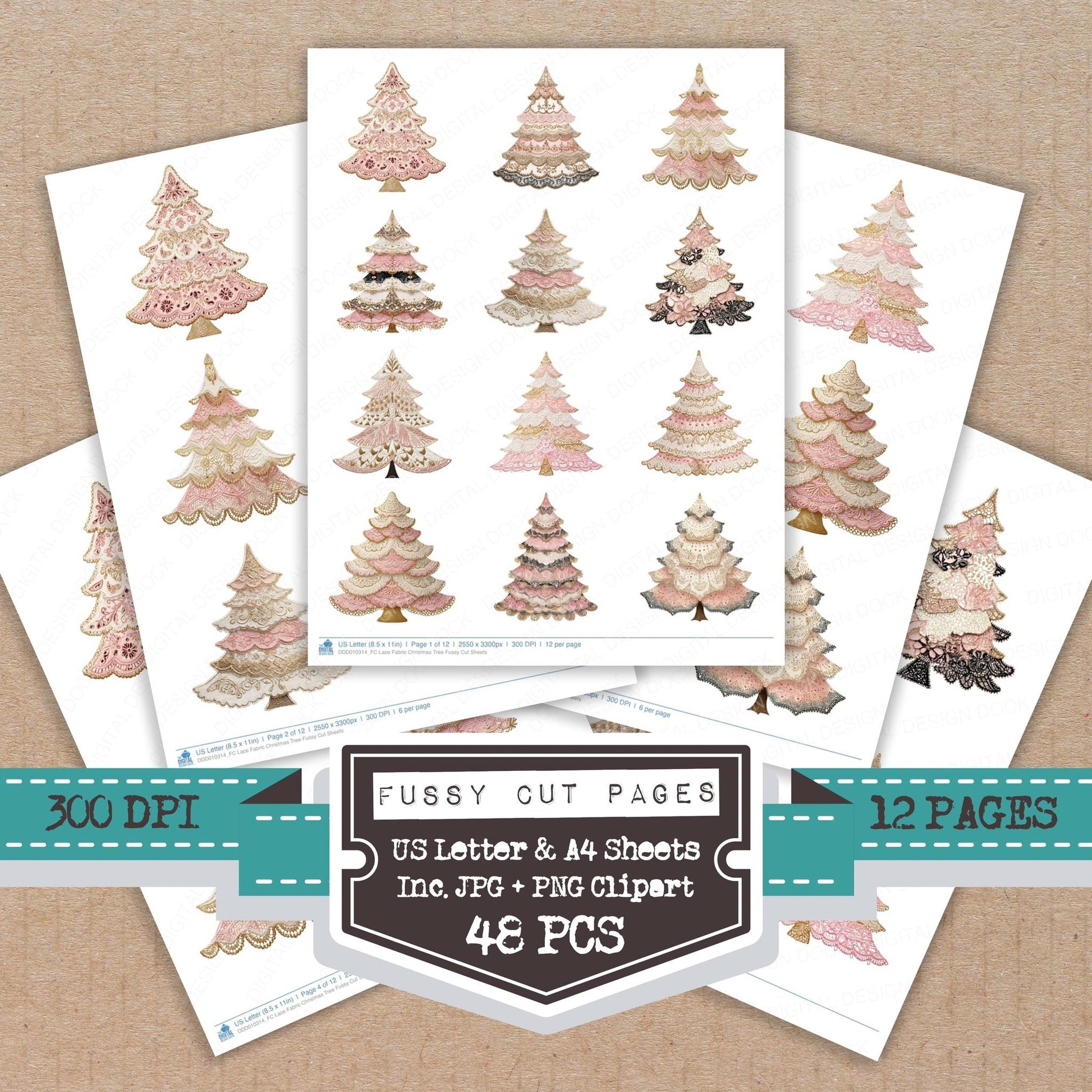 DDD010314_FC Lace Fabric Christmas Tree Fussy Cut Sheets