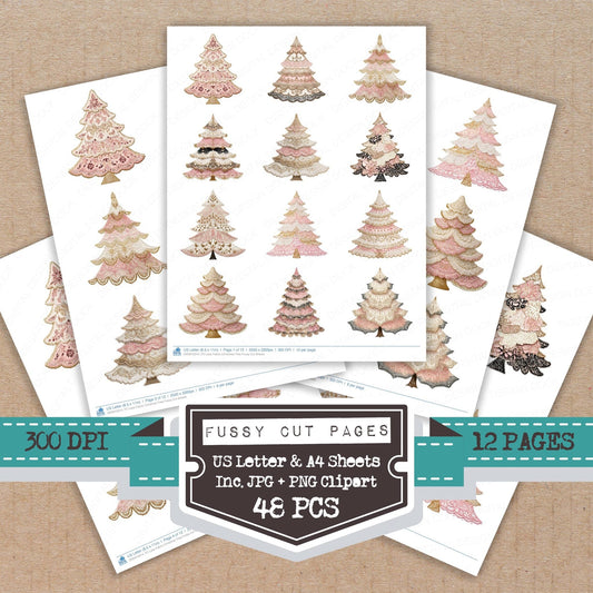 DDD010314_FC Lace Fabric Christmas Tree Fussy Cut Sheets