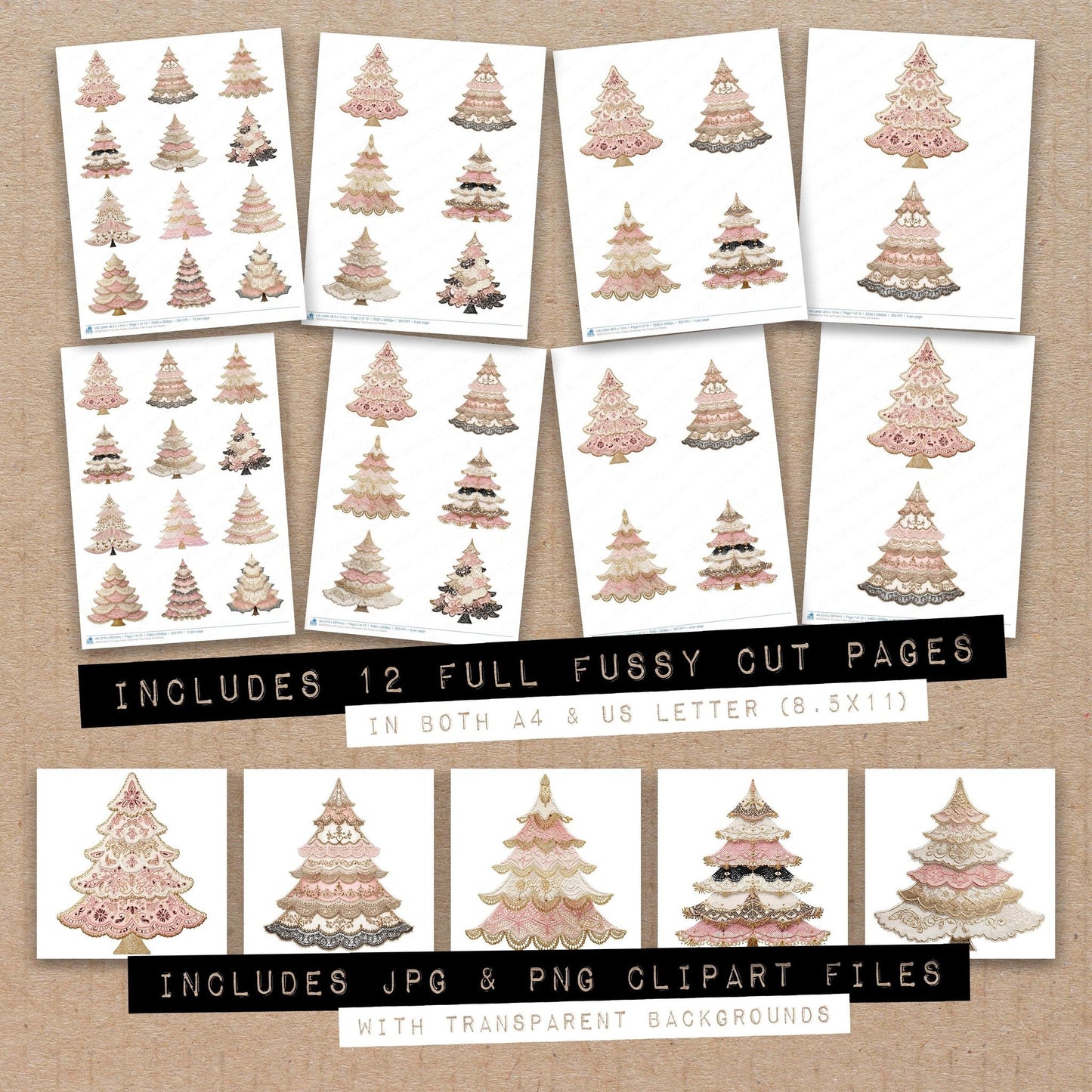 DDD010314_FC Lace Fabric Christmas Tree Fussy Cut Sheets