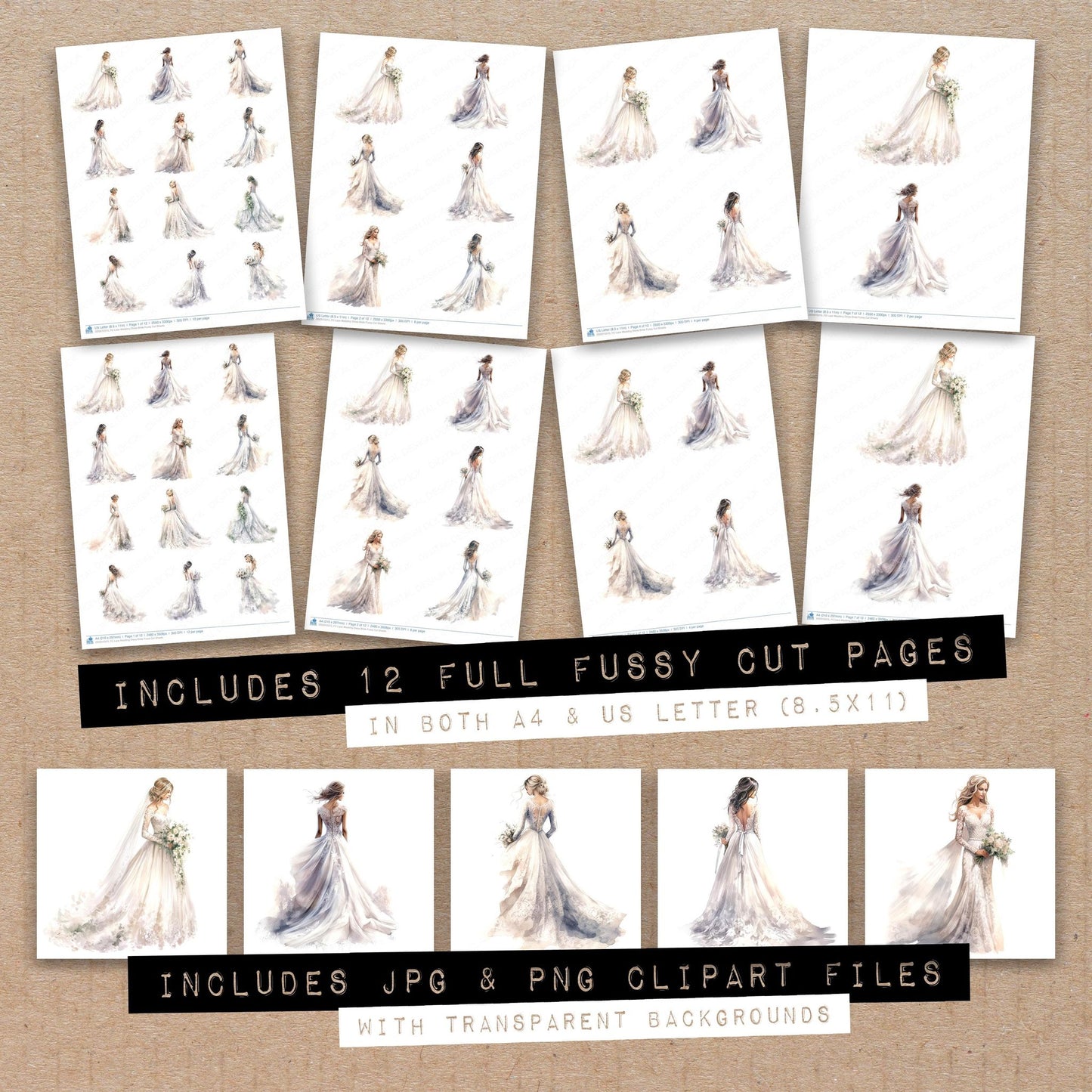 Lace Wedding Dress Bride Fussy Cut Sheets (DDD010315)