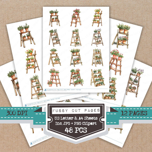 DDD010317_FC Ladder with Flower Pots Fussy Cut Sheets