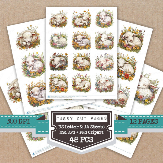 DDD010319_FC Lamb Sleeping in Flowers Fussy Cut Sheets