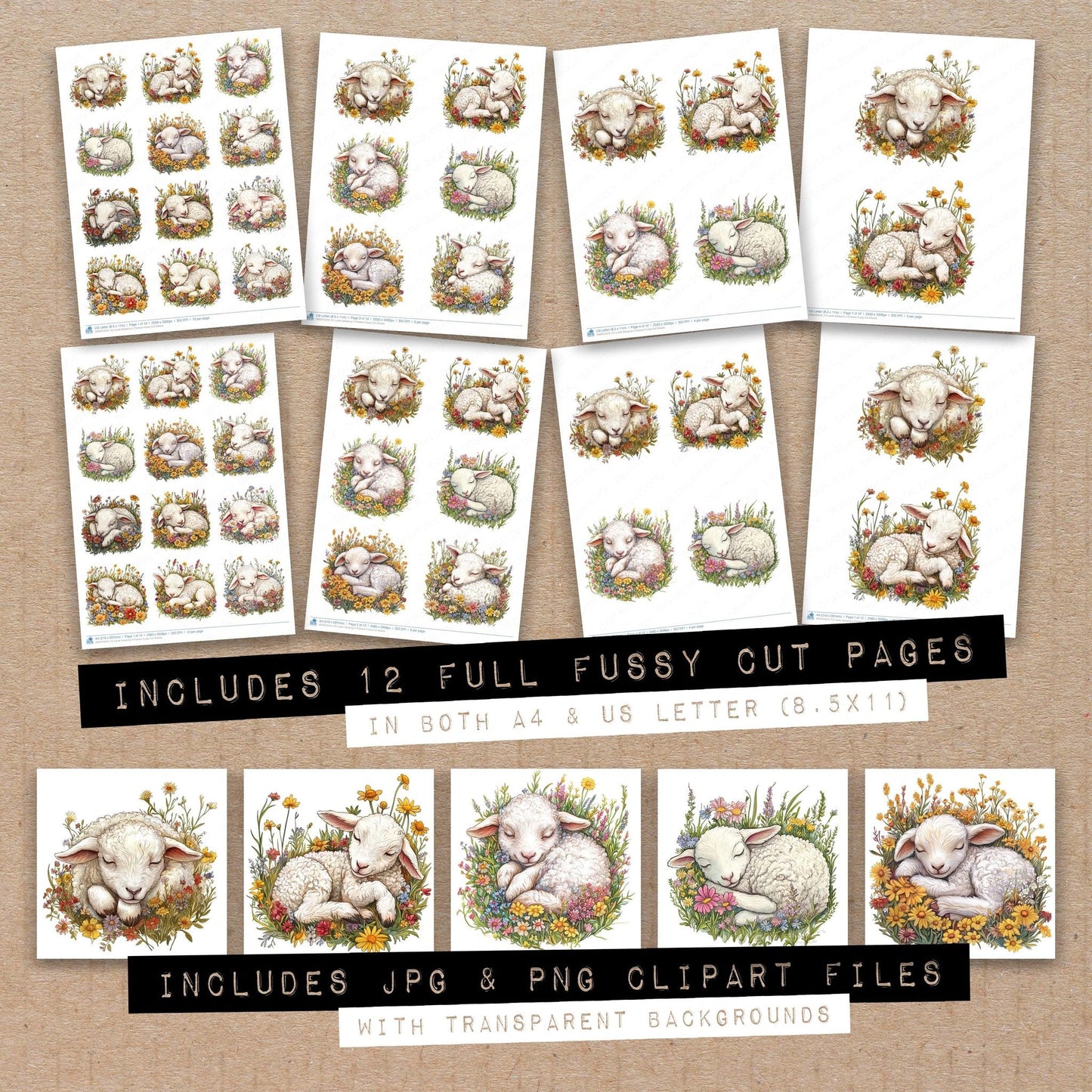 DDD010319_FC Lamb Sleeping in Flowers Fussy Cut Sheets
