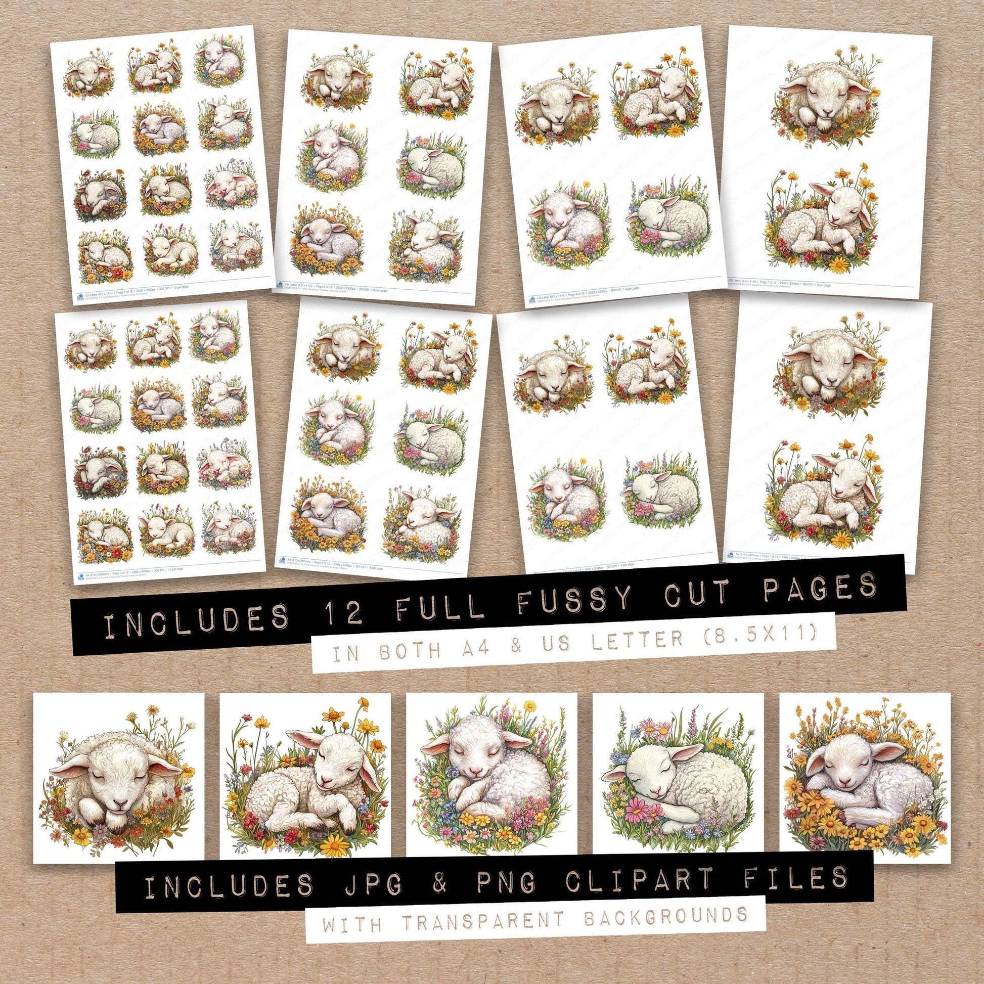 DDD010319_FC Lamb Sleeping in Flowers Fussy Cut Sheets