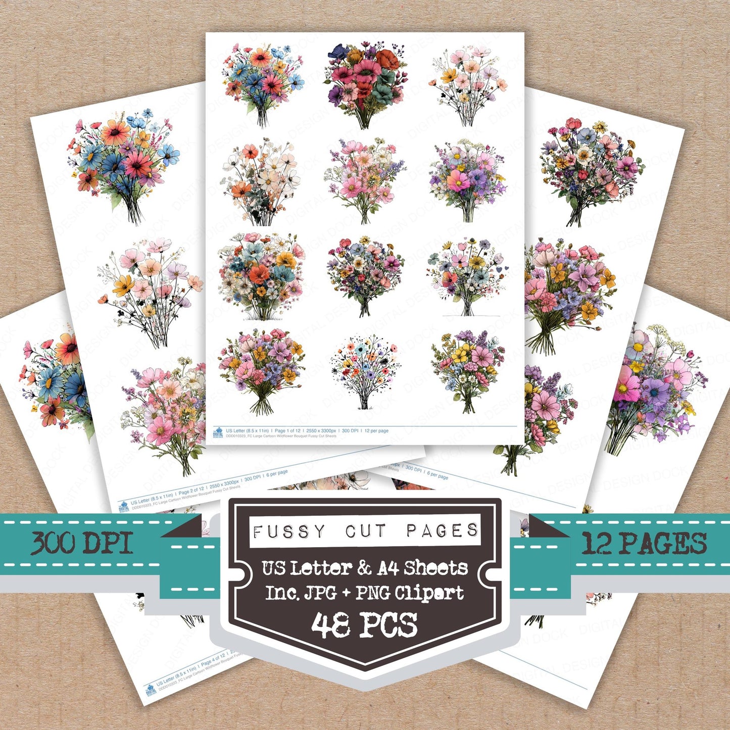 Large Cartoon Wildflower Bouquet Fussy Cut Sheets (DDD010323)