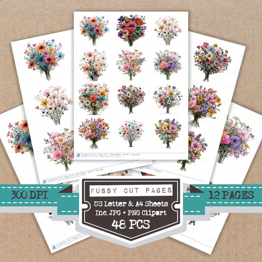 Large Cartoon Wildflower Bouquet Fussy Cut Sheets (DDD010323)