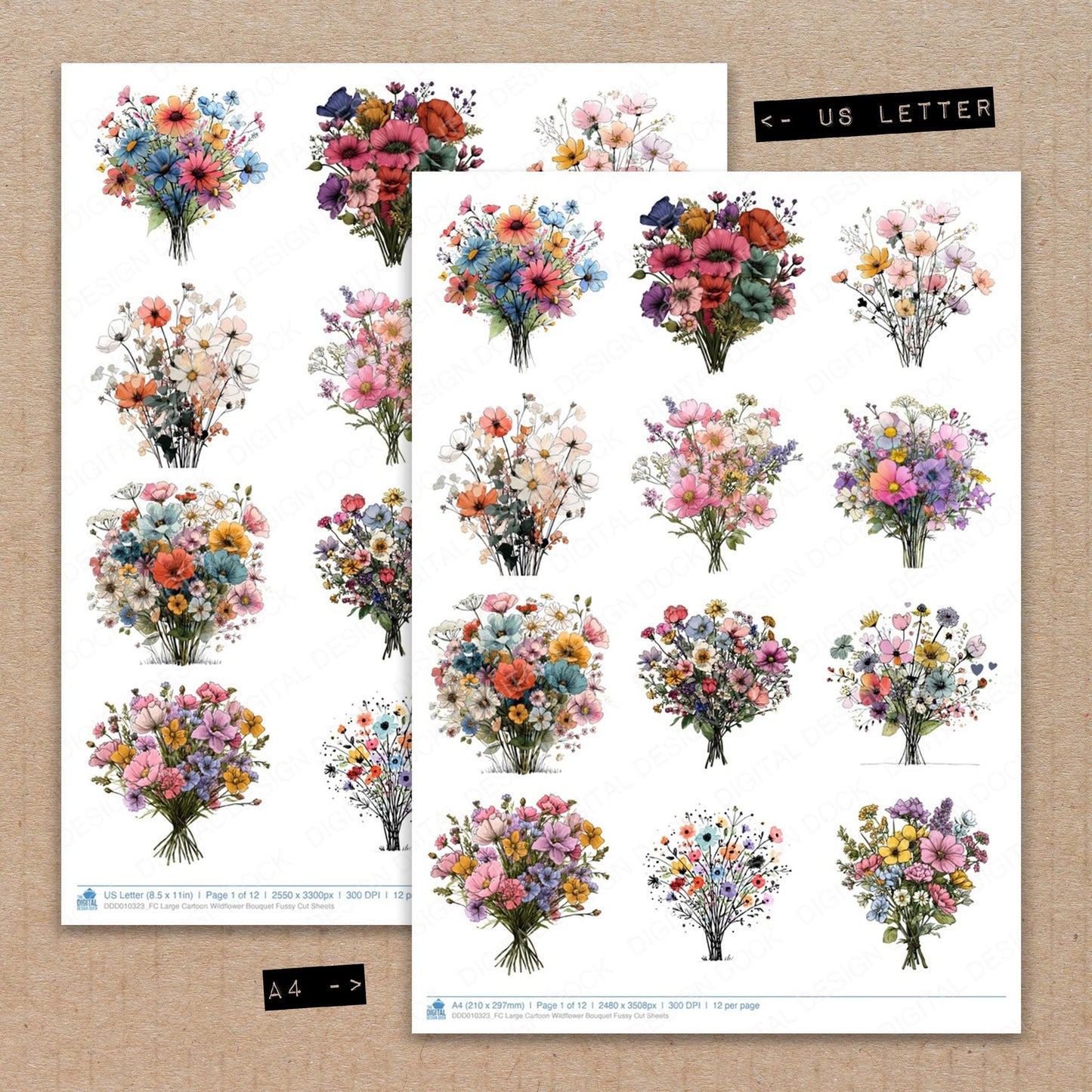 Large Cartoon Wildflower Bouquet Fussy Cut Sheets (DDD010323)