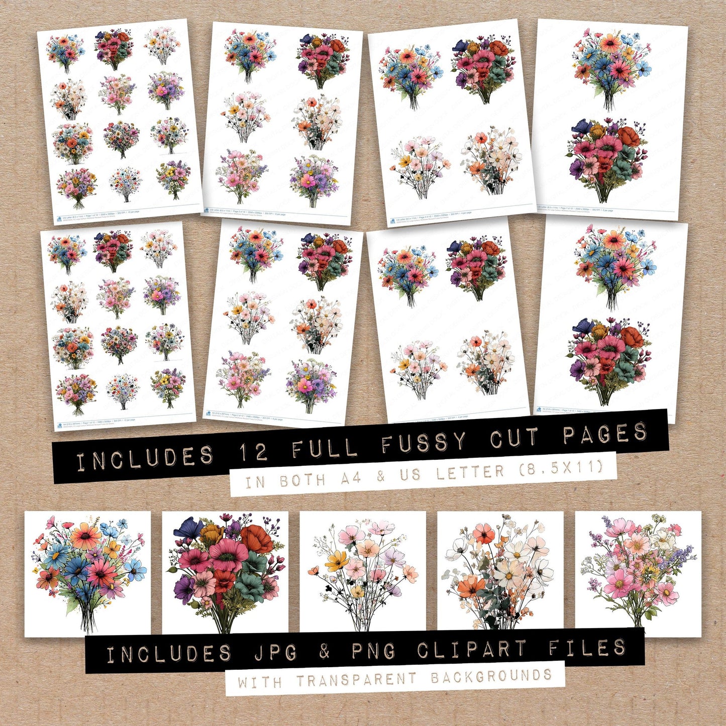 Large Cartoon Wildflower Bouquet Fussy Cut Sheets (DDD010323)