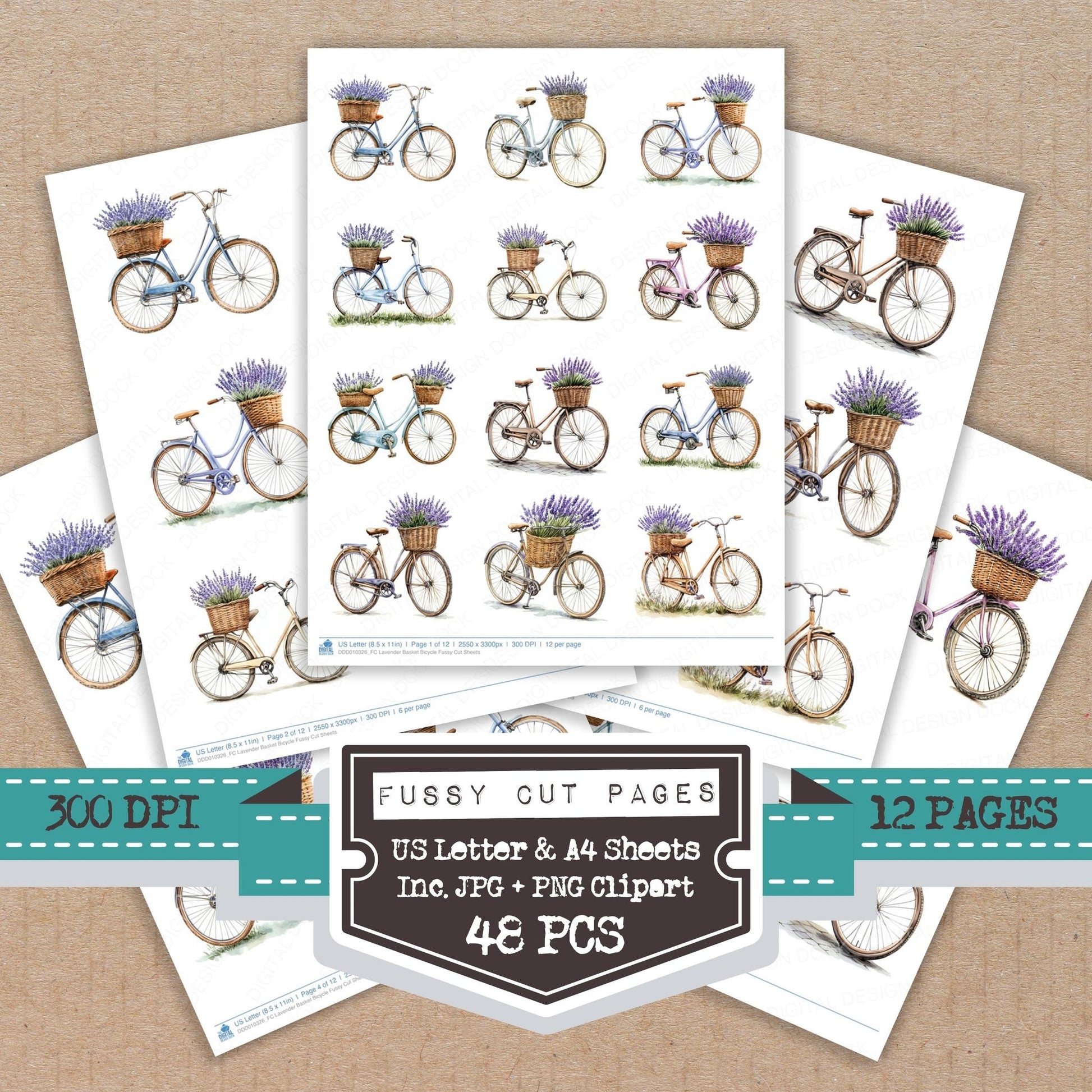 DDD010326_FC Lavender Basket Bicycle Fussy Cut Sheets