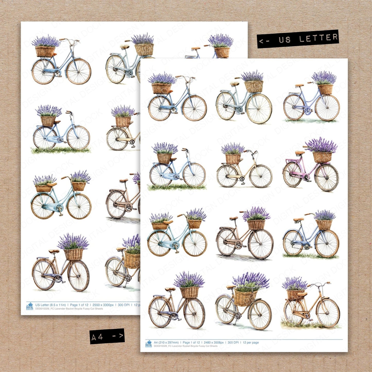 DDD010326_FC Lavender Basket Bicycle Fussy Cut Sheets