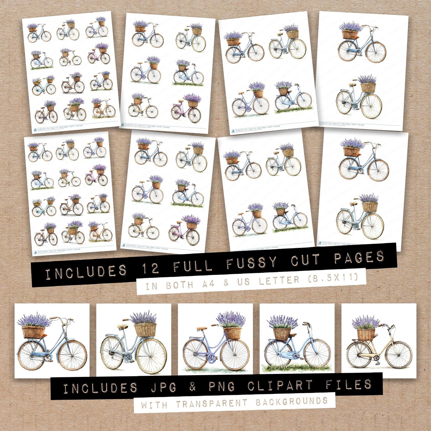 DDD010326_FC Lavender Basket Bicycle Fussy Cut Sheets