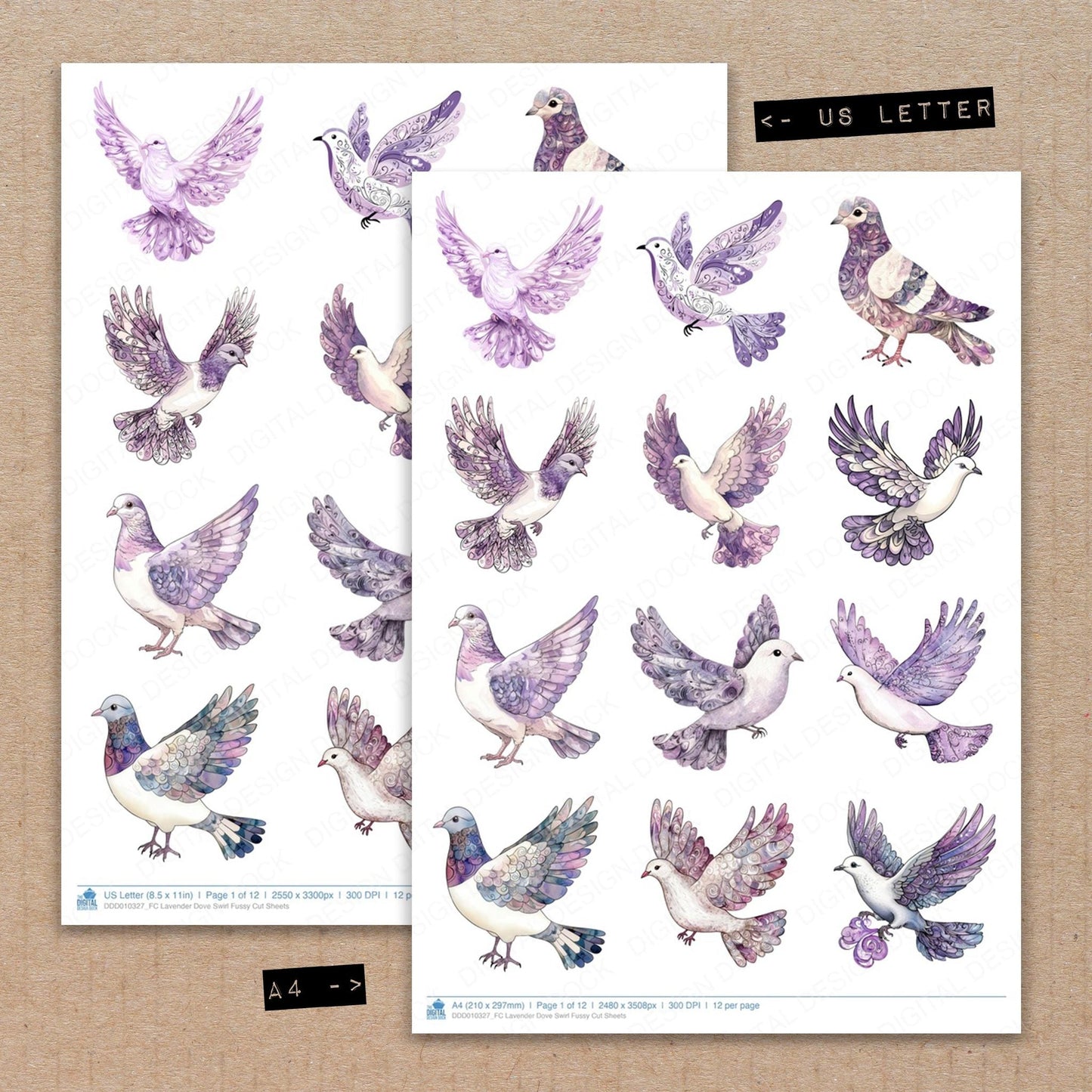 DDD010327_FC Lavender Dove Swirl Fussy Cut Sheets
