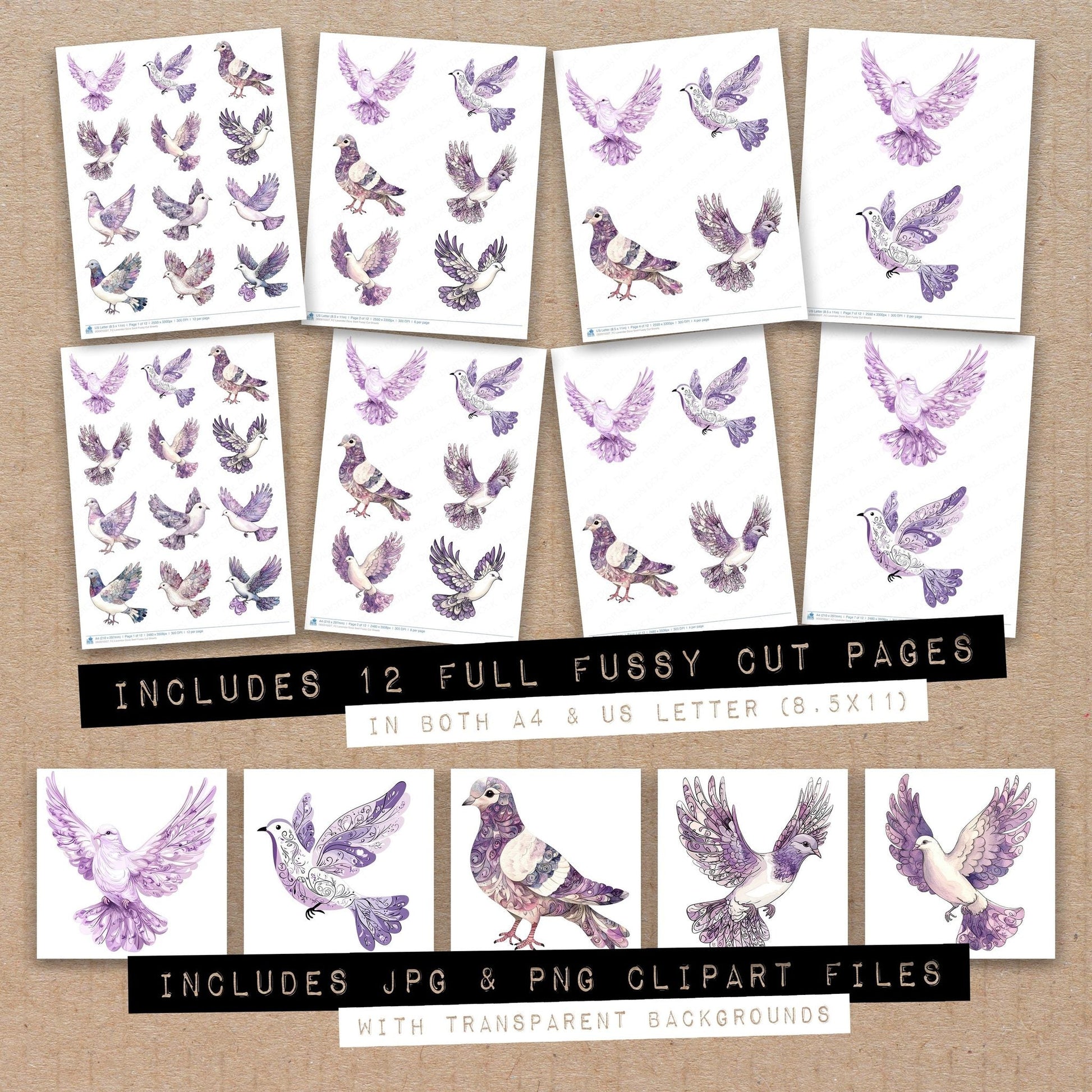 DDD010327_FC Lavender Dove Swirl Fussy Cut Sheets