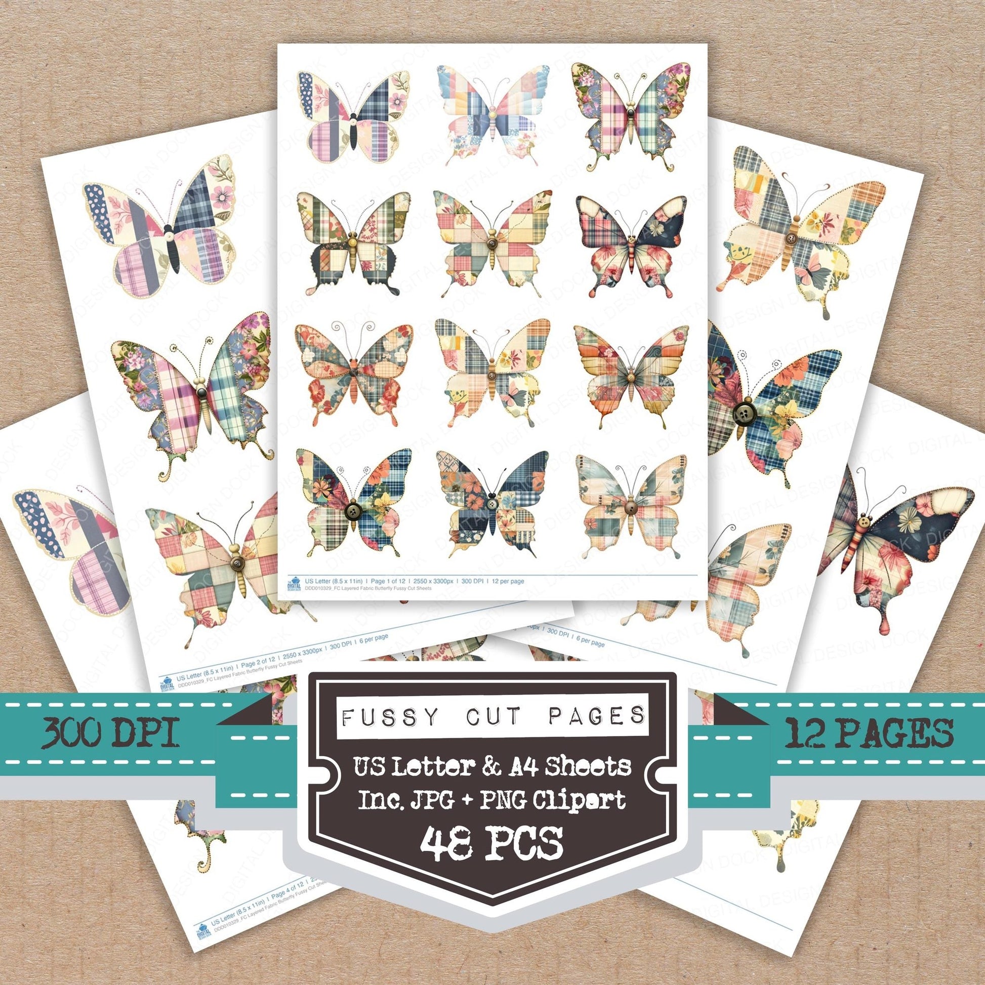 DDD010329_FC Layered Fabric Butterfly Fussy Cut Sheets