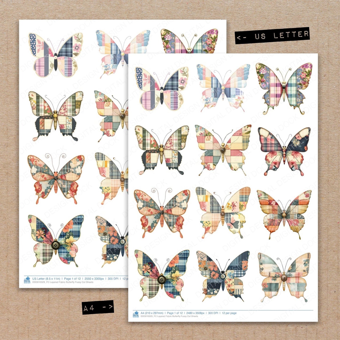 DDD010329_FC Layered Fabric Butterfly Fussy Cut Sheets