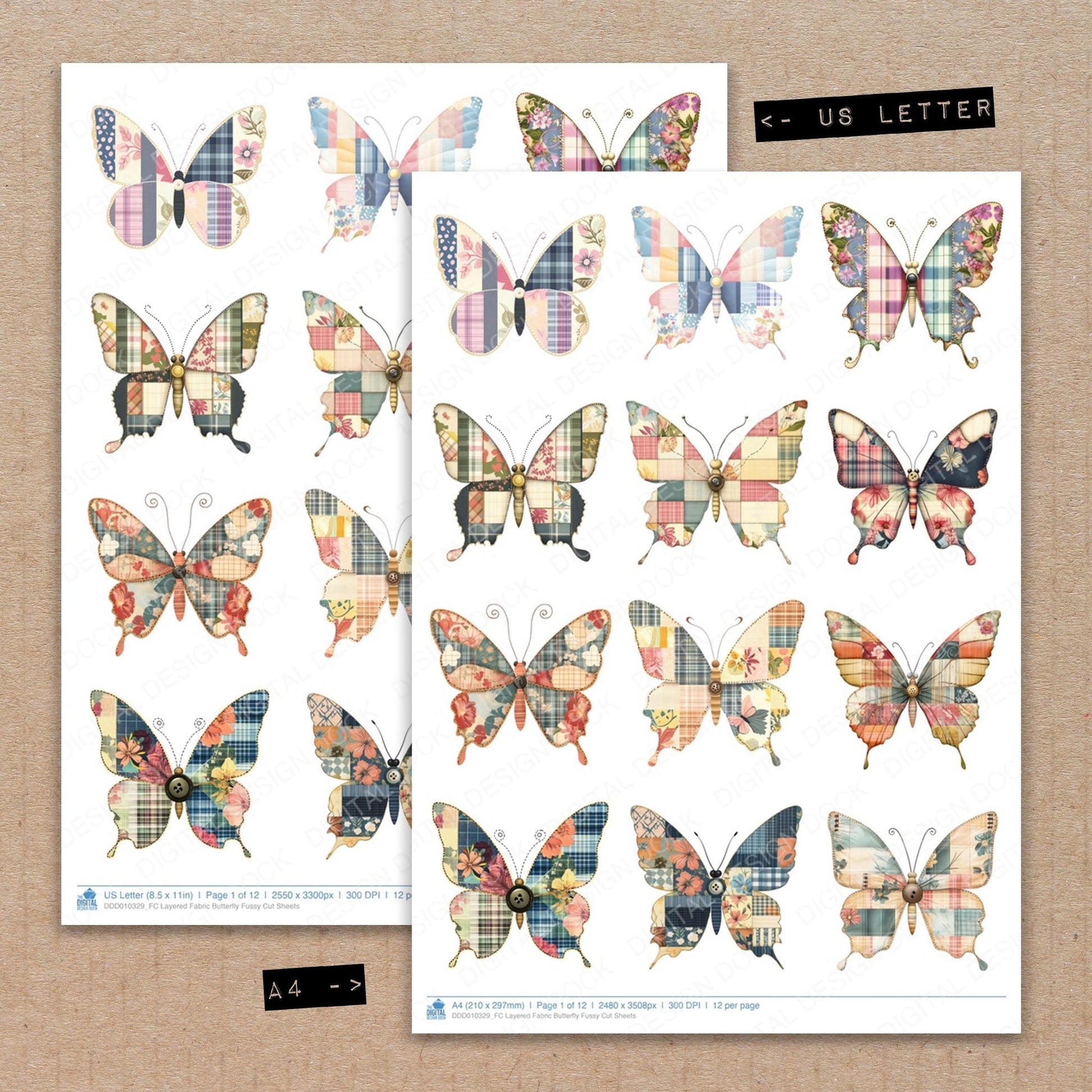 DDD010329_FC Layered Fabric Butterfly Fussy Cut Sheets