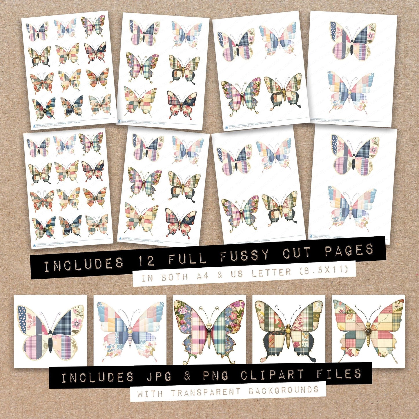 DDD010329_FC Layered Fabric Butterfly Fussy Cut Sheets
