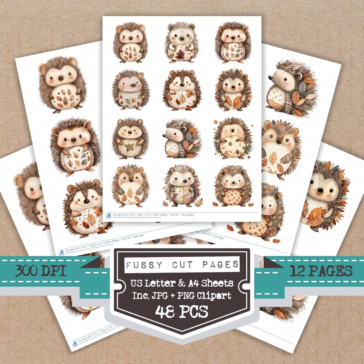 DDD010330_FC Layered Fabric Hedgehog Fussy Cut Sheets