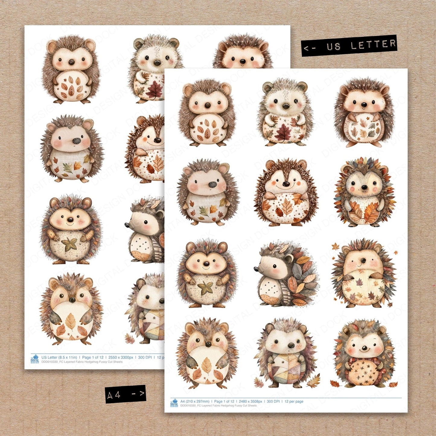DDD010330_FC Layered Fabric Hedgehog Fussy Cut Sheets