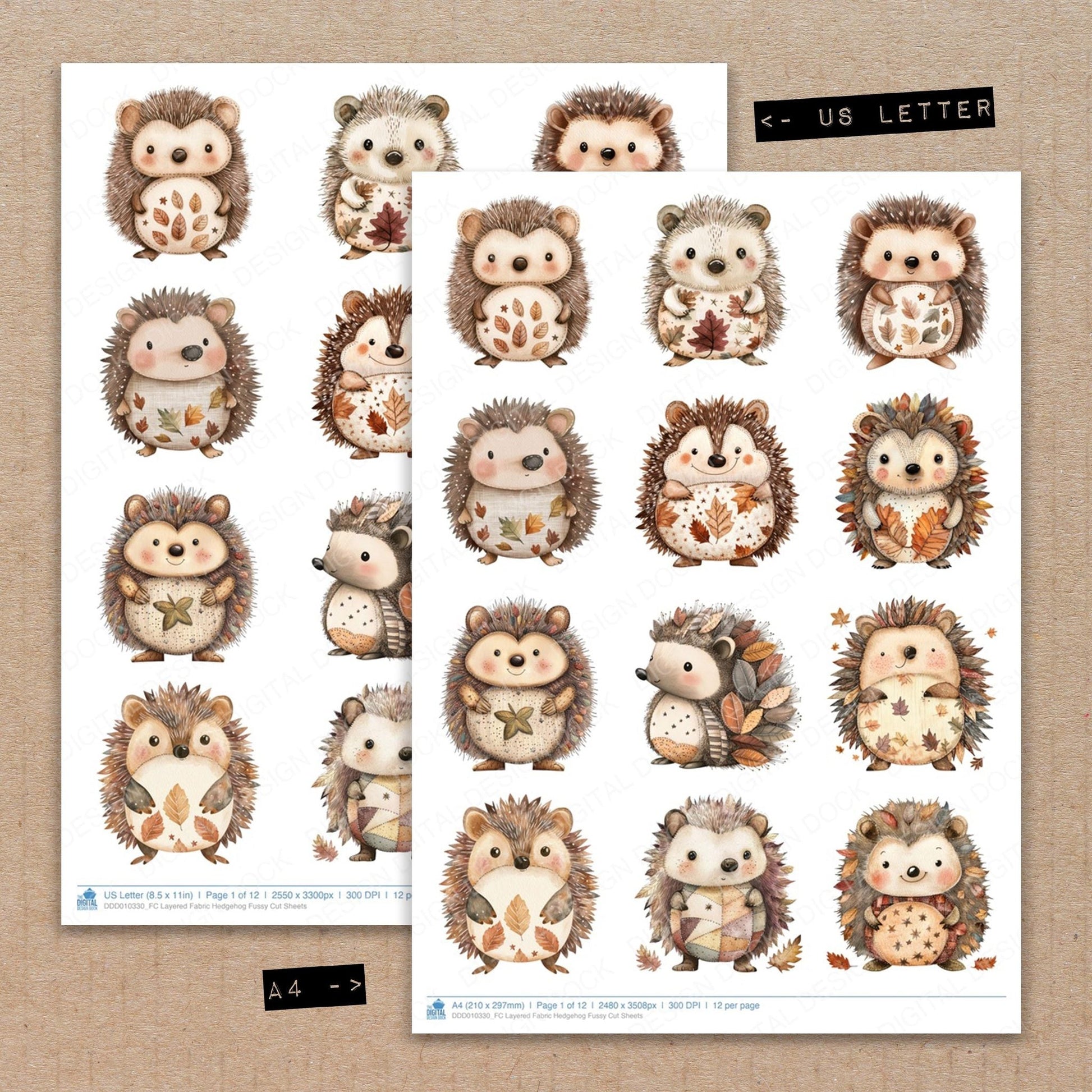 DDD010330_FC Layered Fabric Hedgehog Fussy Cut Sheets