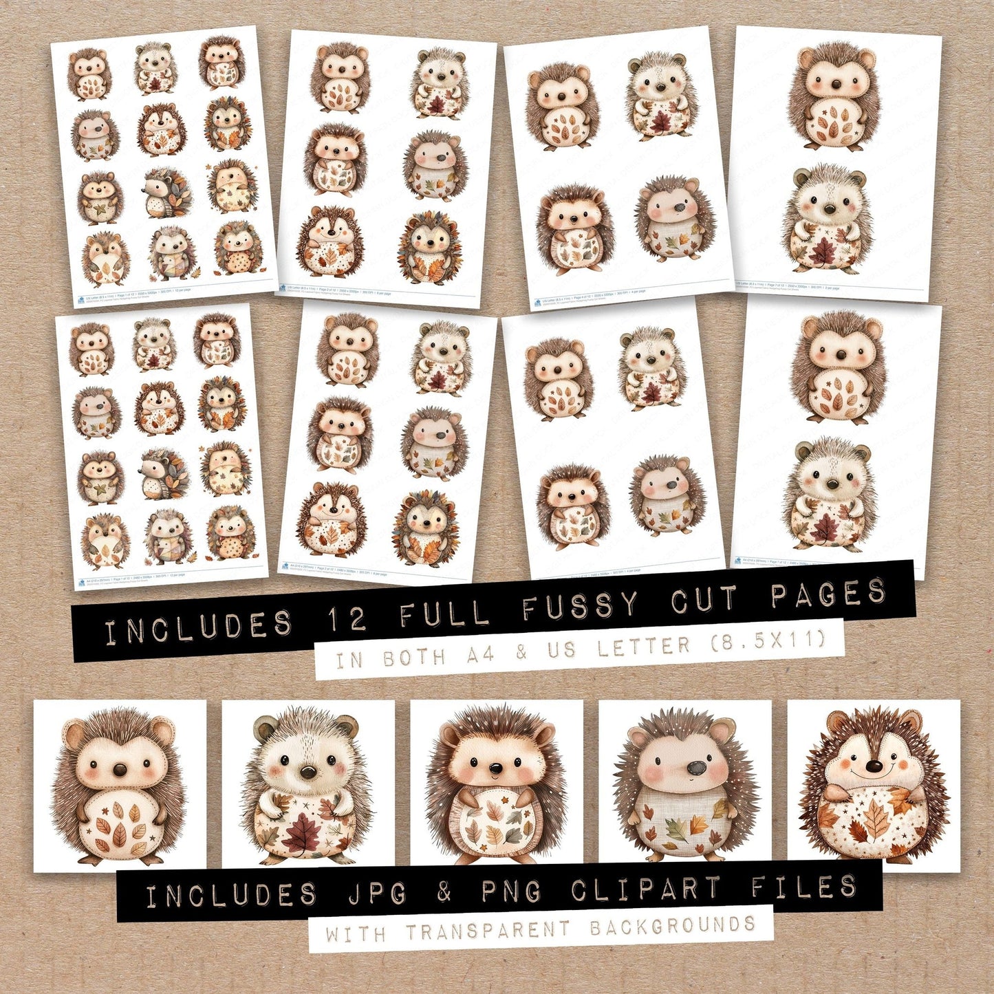 DDD010330_FC Layered Fabric Hedgehog Fussy Cut Sheets