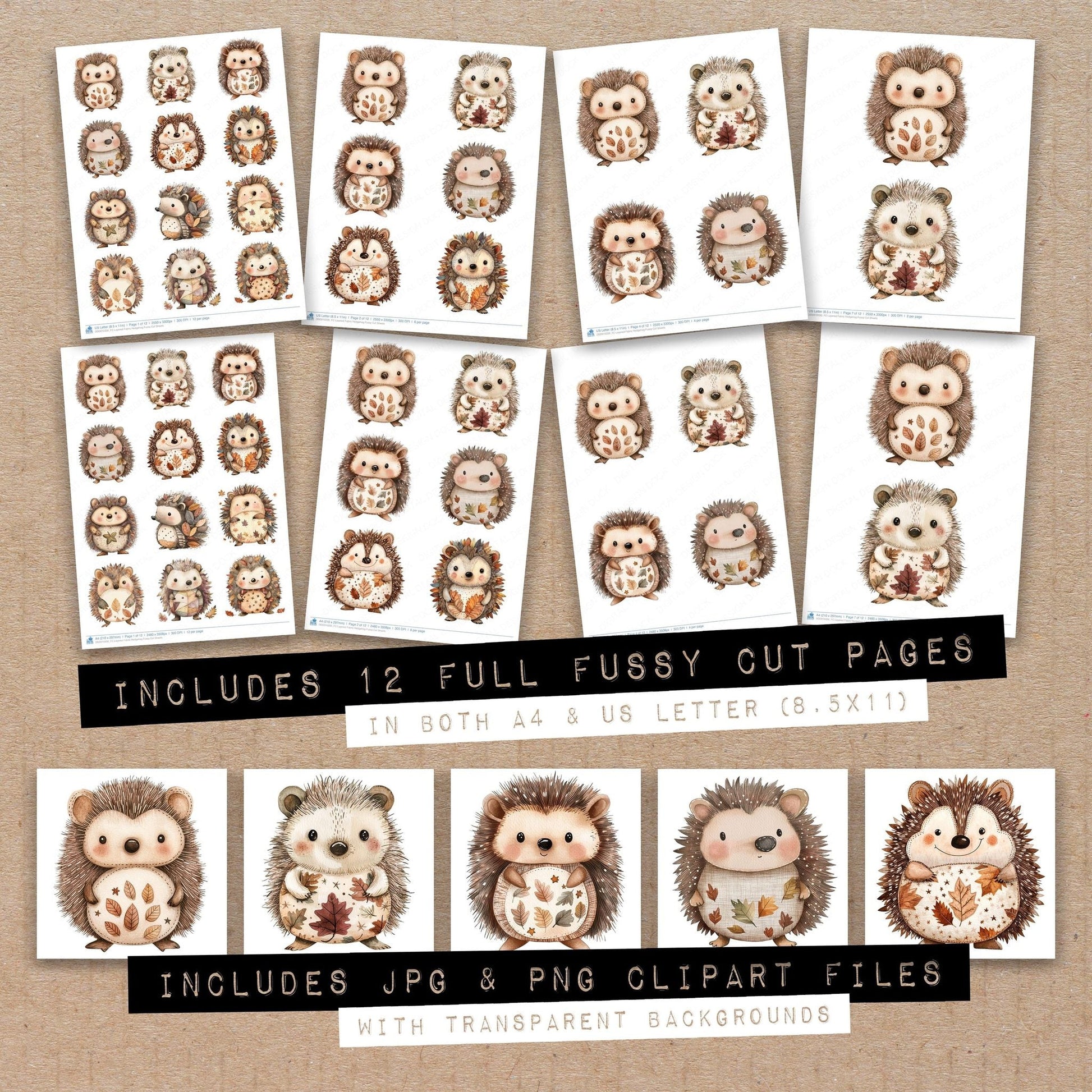 DDD010330_FC Layered Fabric Hedgehog Fussy Cut Sheets
