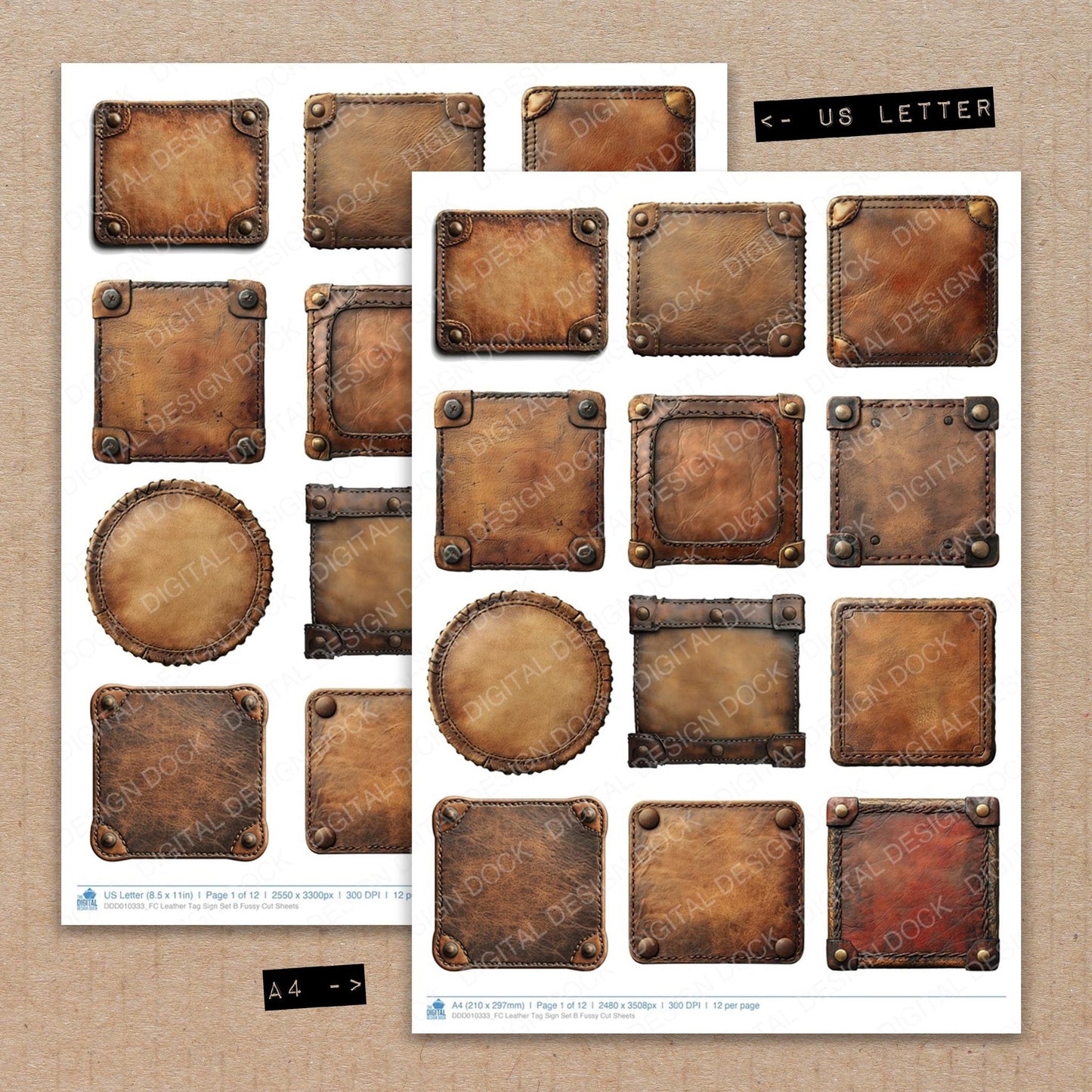 DDD010333_FC Leather Tag Sign Set B Fussy Cut Sheets