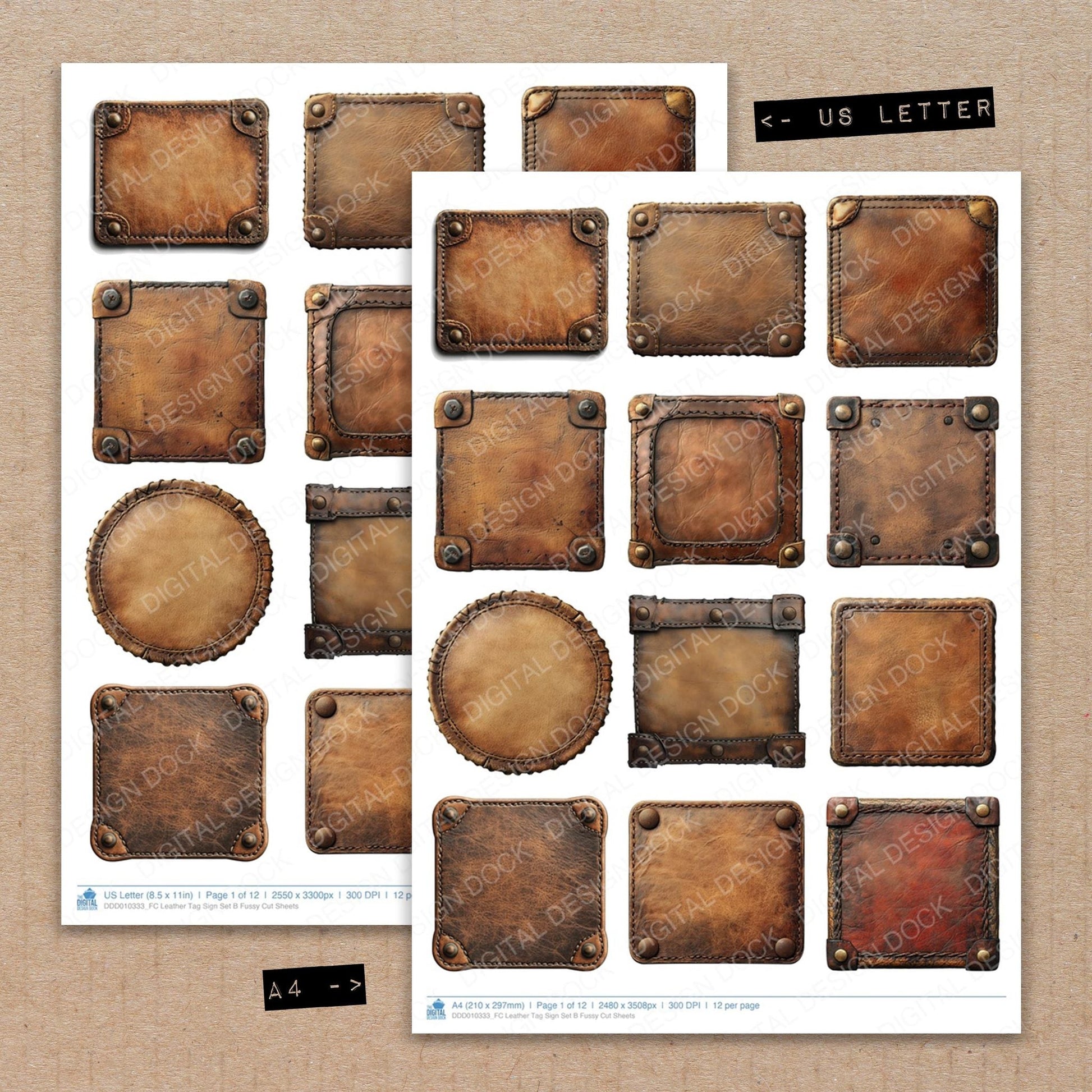 DDD010333_FC Leather Tag Sign Set B Fussy Cut Sheets