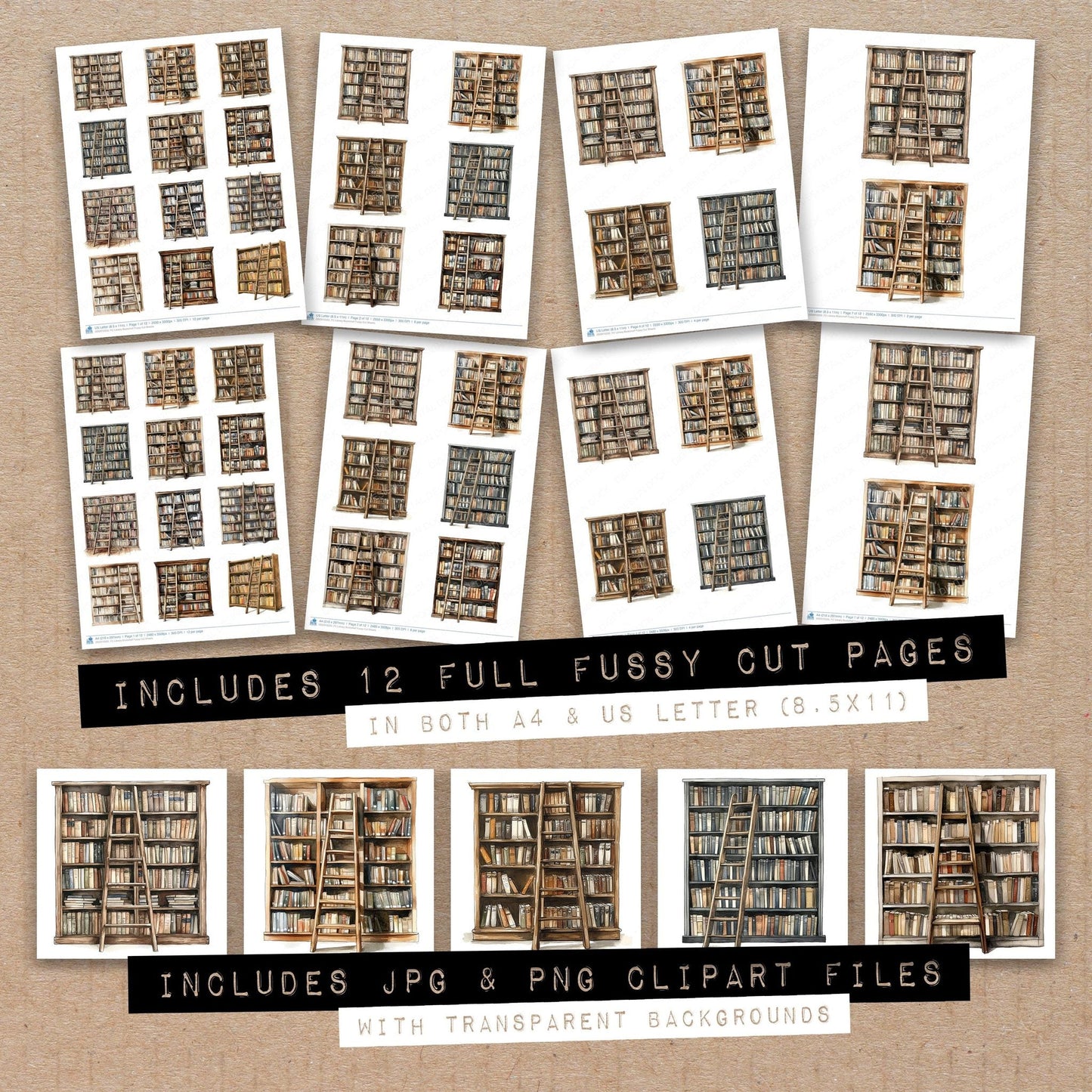 DDD010335_FC Library Bookshelf Fussy Cut Sheets