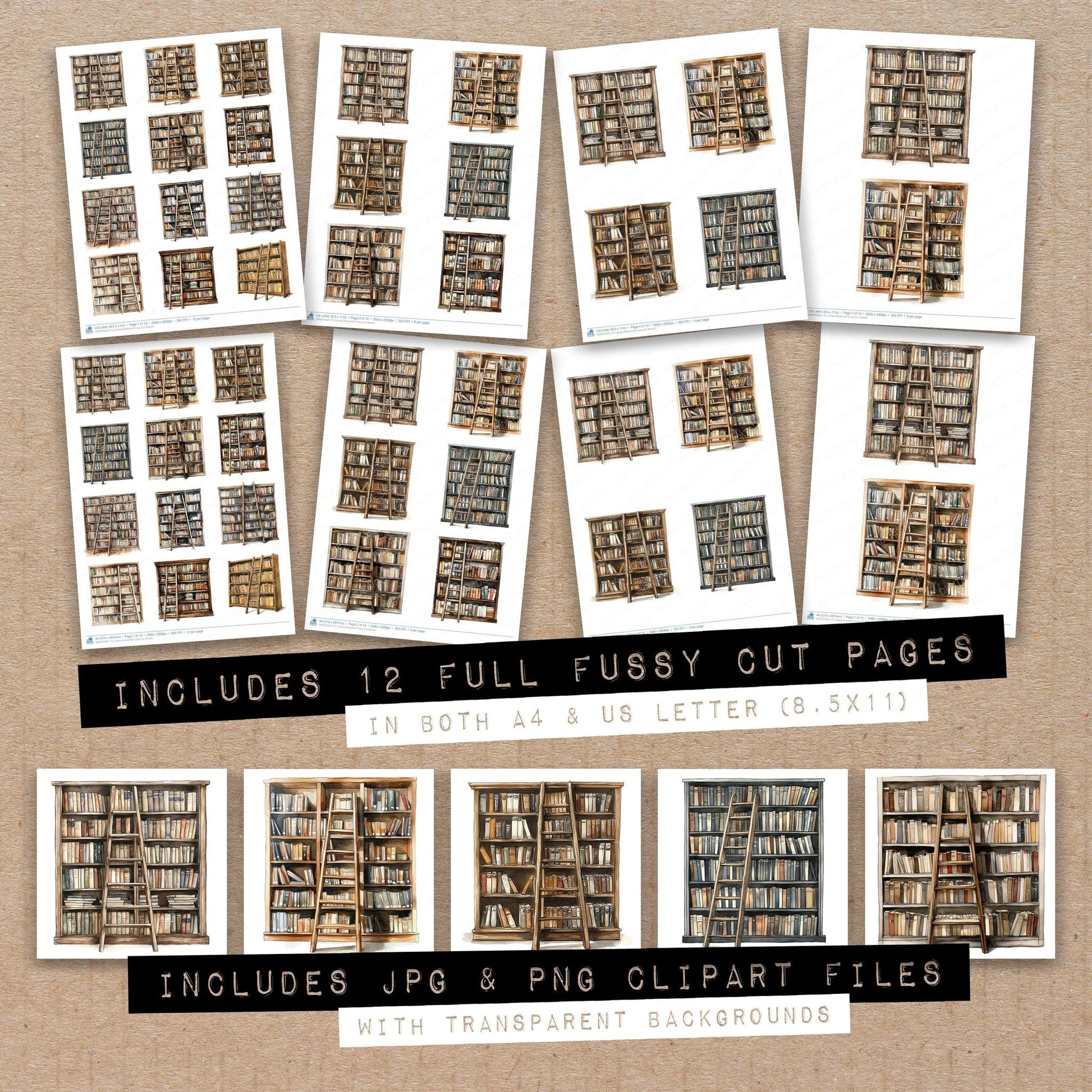 DDD010335_FC Library Bookshelf Fussy Cut Sheets