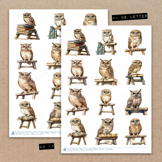 Library Owl on Ladder Fussy Cut Sheets (DDD010336)