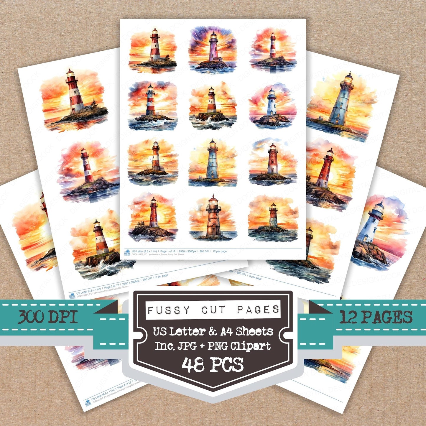 DDD010337_FC Lighthouse at Sunset Fussy Cut Sheets
