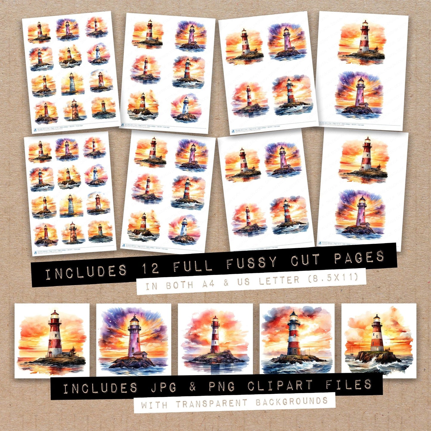 DDD010337_FC Lighthouse at Sunset Fussy Cut Sheets