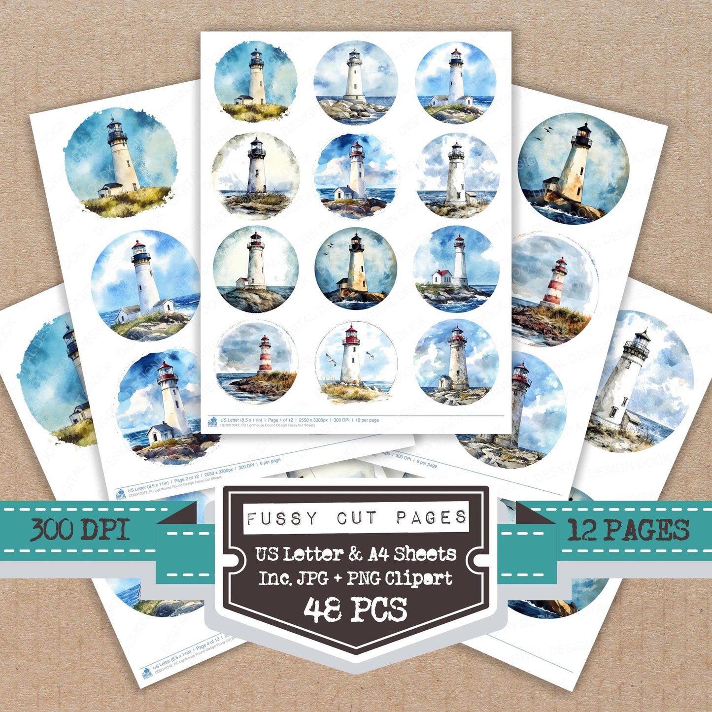 DDD010342_FC Lighthouse Round Design Fussy Cut Sheets