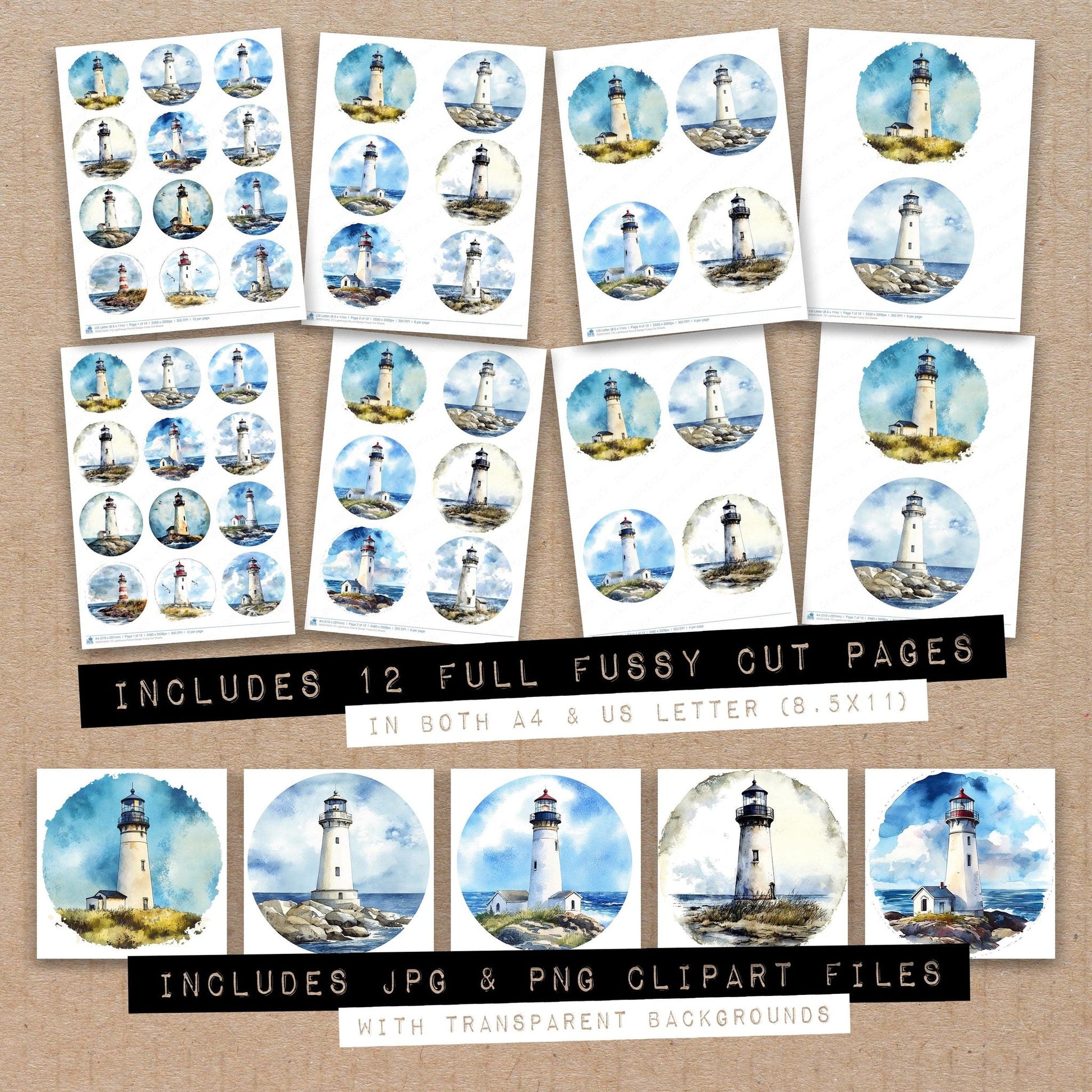 DDD010342_FC Lighthouse Round Design Fussy Cut Sheets