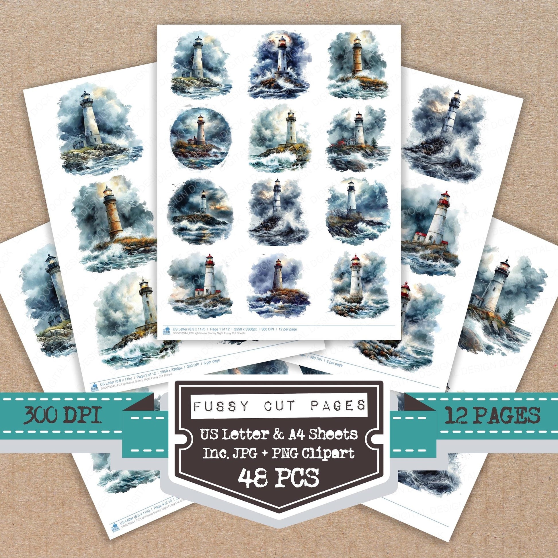 DDD010344_FC Lighthouse Stormy Night Fussy Cut Sheets