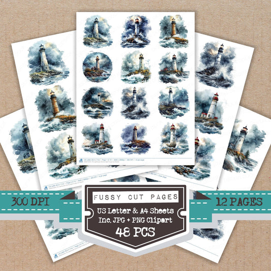 DDD010344_FC Lighthouse Stormy Night Fussy Cut Sheets