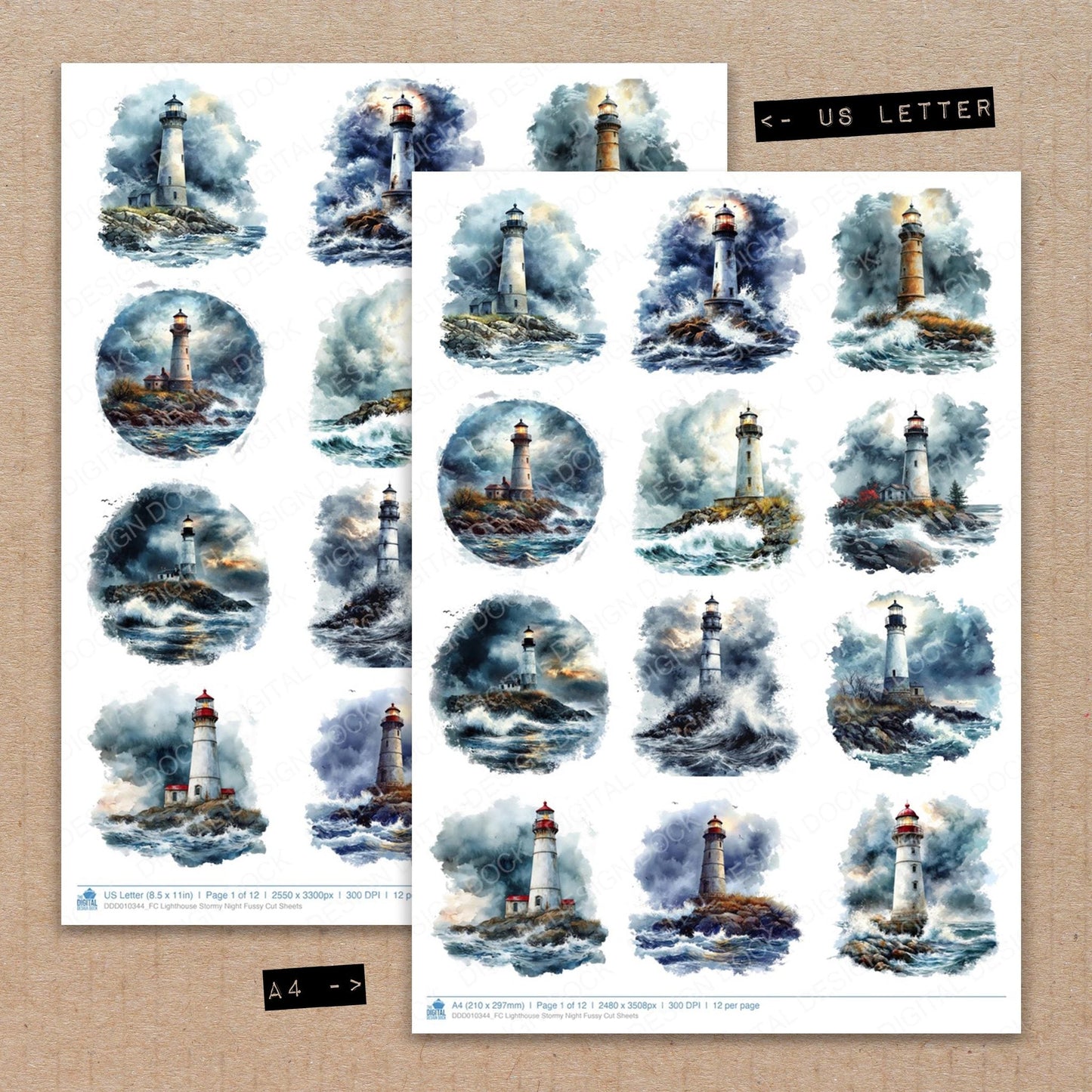 DDD010344_FC Lighthouse Stormy Night Fussy Cut Sheets