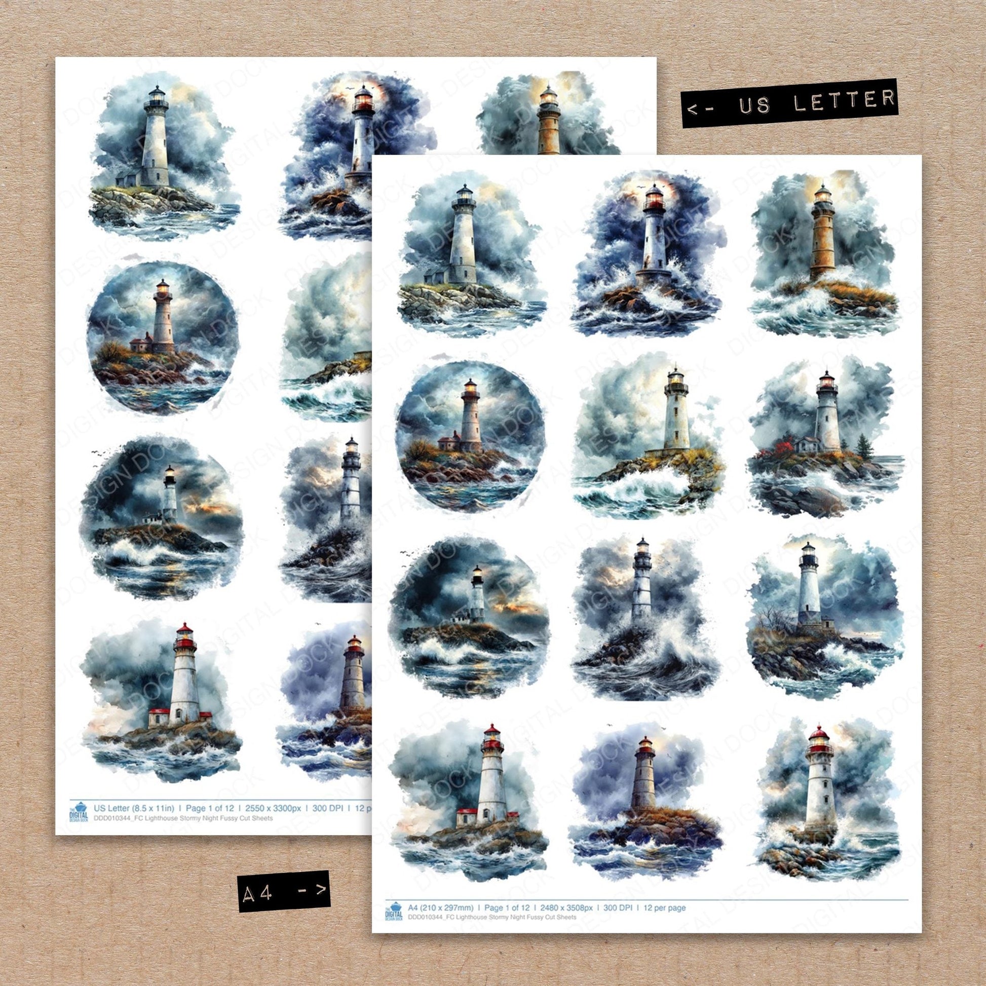 DDD010344_FC Lighthouse Stormy Night Fussy Cut Sheets