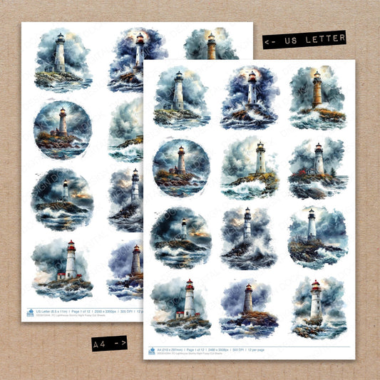DDD010344_FC Lighthouse Stormy Night Fussy Cut Sheets